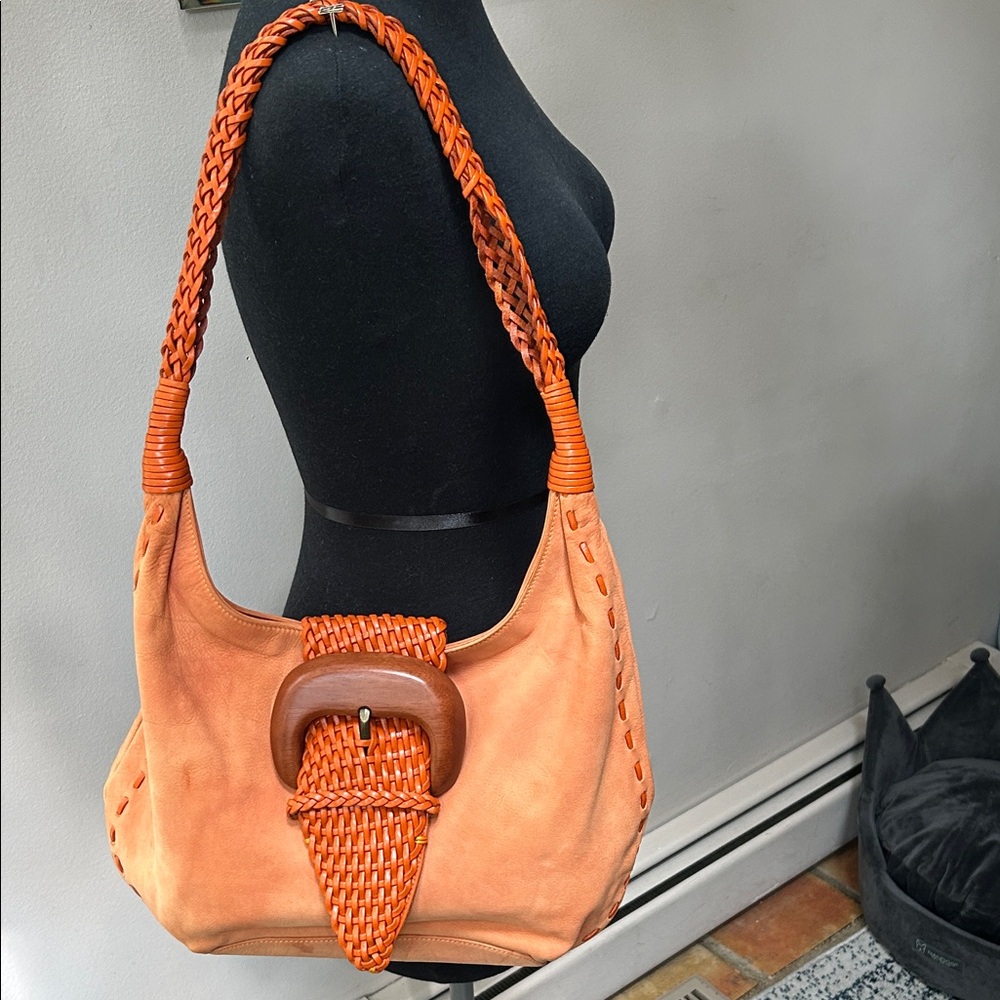 Carlos Falchi Orange Shoulder Bag with Braided Strap (EUC)